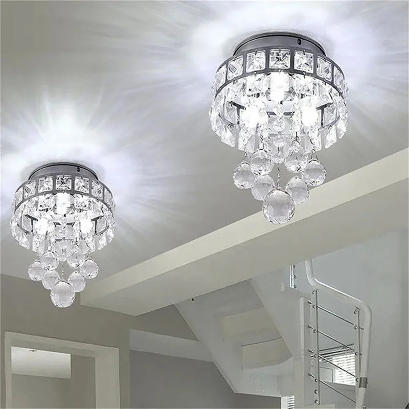Plafonnier moderne en cristal led suspendu intérieur chrome