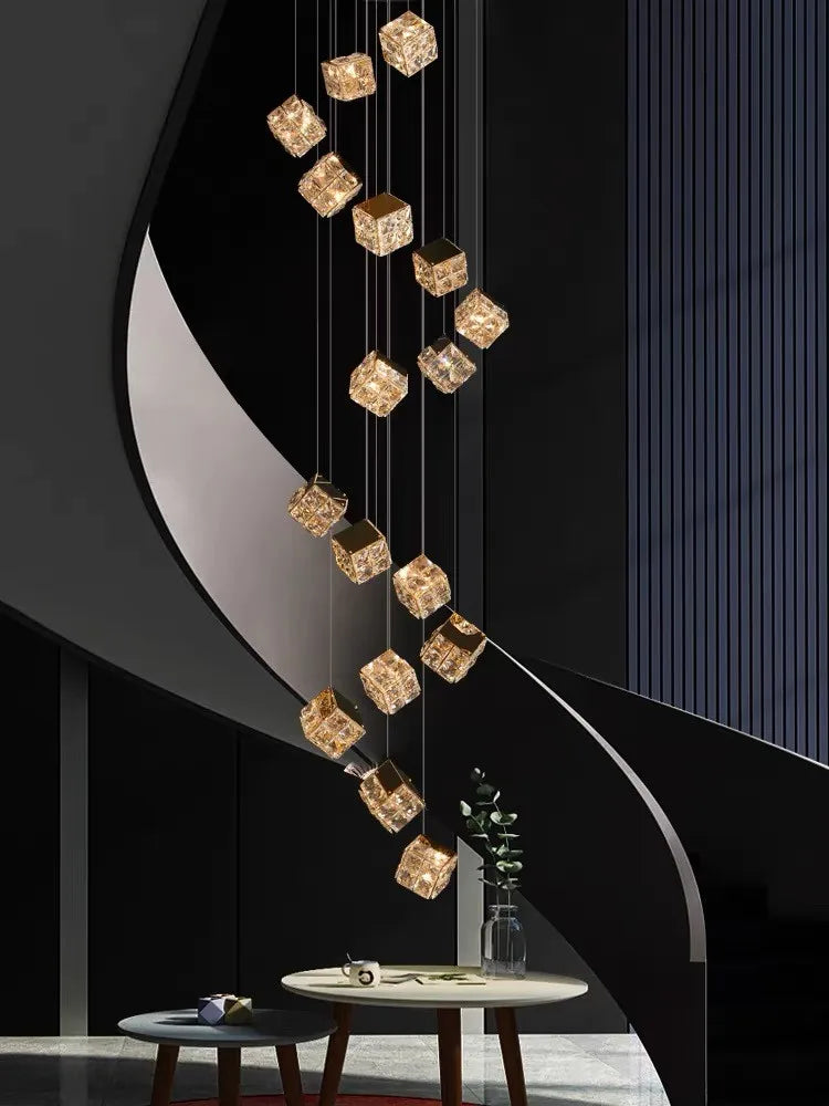 Modern Light Luxury K9 Crystal Villa Living Room Elevated loft Apartment Jumping Floor Rotating Hotel Duplex Floor Pendant Light