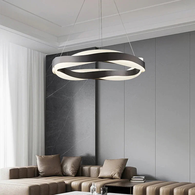Lustres de cercle noir d'or de luxe décoration de la maison suspension pour salon Restaurant Hall lampes suspendues de plafond en acrylique