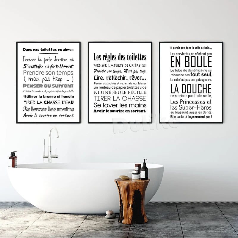 affiche minimaliste pour décoration de salle de bain et toilettes