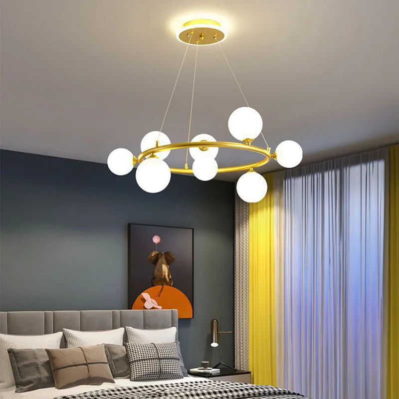 lustre moderne en verre avec anneau mat et fil réglable