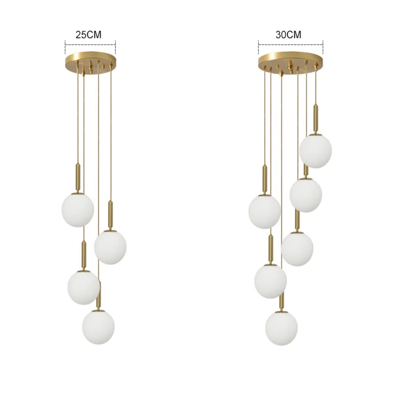 Suspension laiton noir boule lait LED