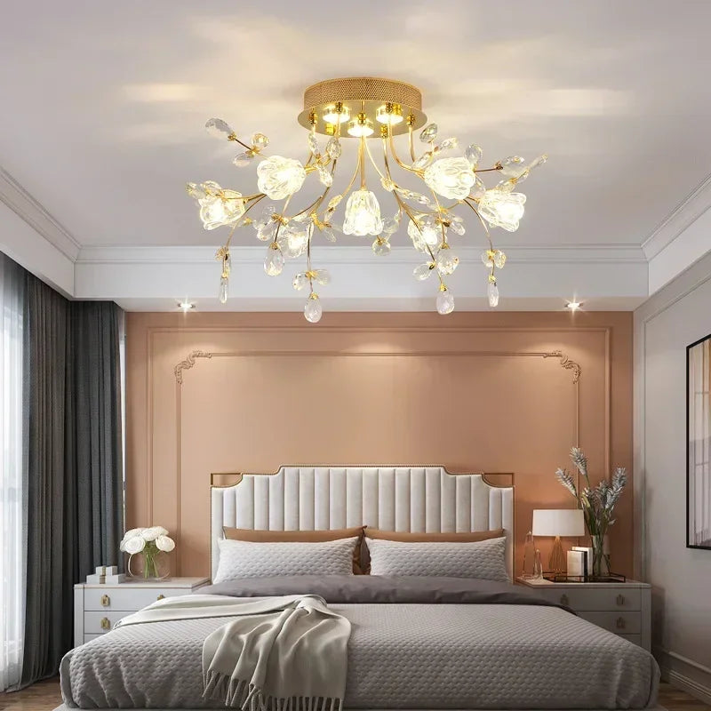 plafonnier led vintage en cristal à fleurs décoratif