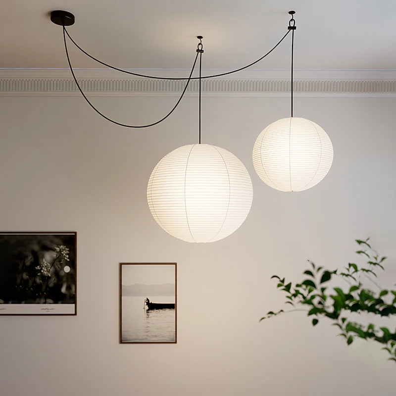 lustre nordique wabi sabi en papier de riz led rond