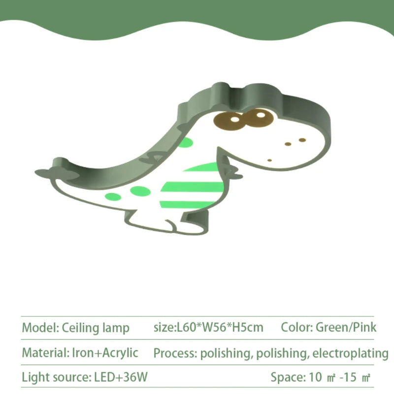 LED Ceiling Creative Cartoon Dinosaur for Children's Room Lamp, Modern Warm and Romantic Boy and Girl Bedroom Light Lampara RC