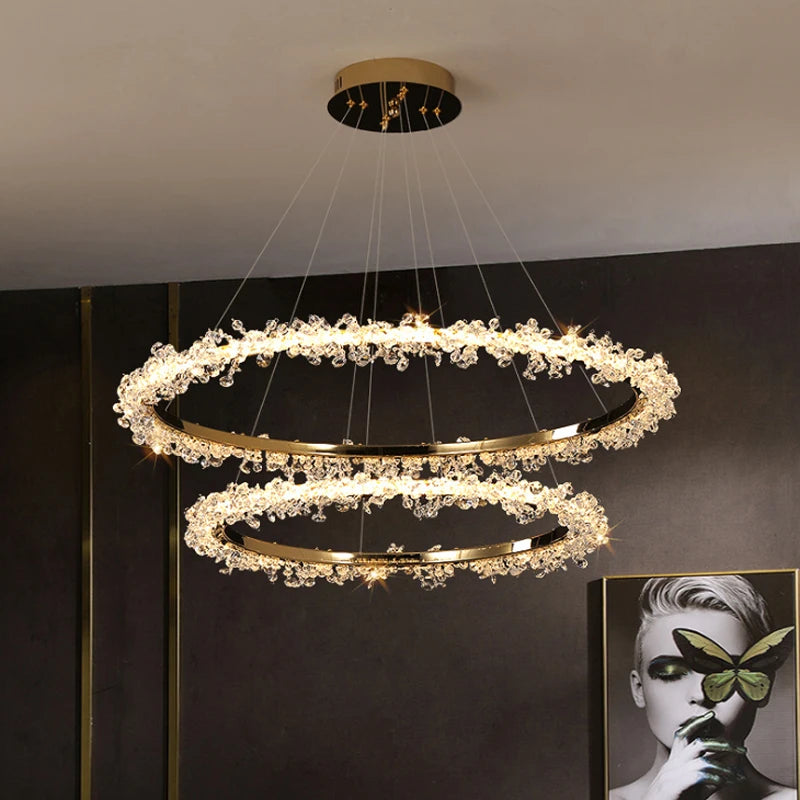 lustre moderne de luxe en cristal éclairage led annulaire variable