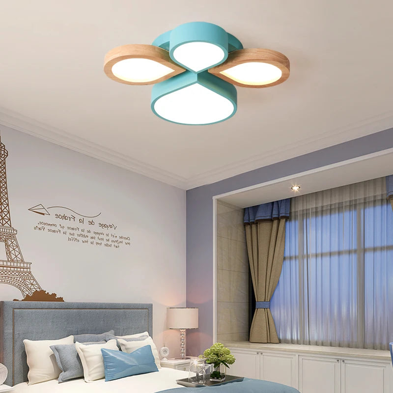 lustre nordique romantique en bois art créatif led moderne