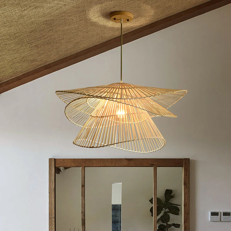 lustre led en bambou rotin créatif pour décoration maison