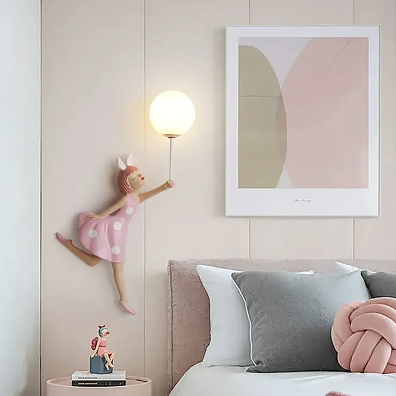 Cadeau résine rose fille applique décorative chambre de princesse Applique murale LED mignon chambre d'enfants appliques éclairage intérieur