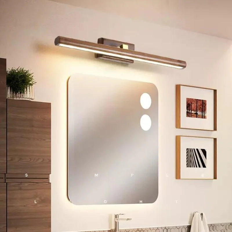 Nordique 40cm bois miroir avant lampe LED intérieur applique murale pour armoire salle de bain chevet lecture maison intérieur décor applique murale 6pa