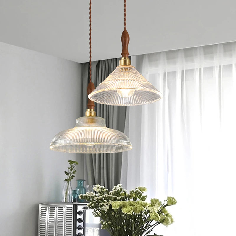 Suspension en verre pour salle à manger lustre d'îlot de cuisine moderne cuivre/bois Art Suspension lampe suspendue E27 Luminaire