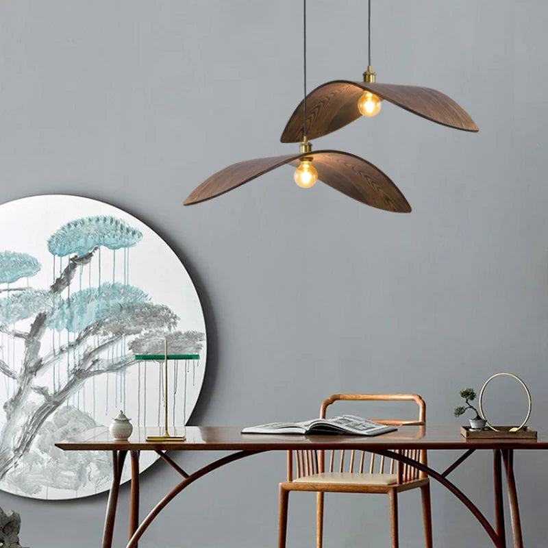 lustre à led wabi sabi en bois pour décoration intérieure