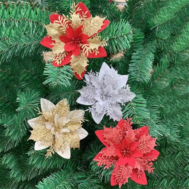 décoration suspendue fleur pailletée pour arbre de noël