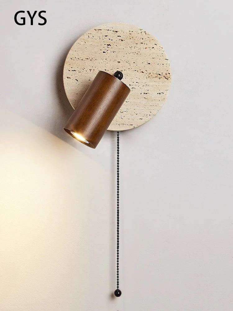 Lampe de lecture ronde en pierre à côté de mur Led