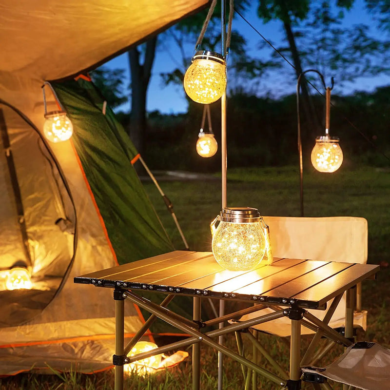 lampe solaire suspendue en verre craquelé pour jardin et extérieur