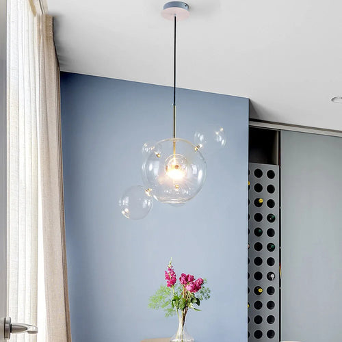 lampe led suspendue mickey en verre design moderne boule à bulles