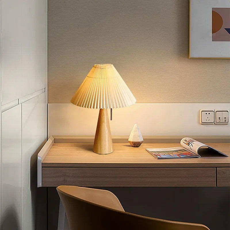 Lampe LED plissée en bois pour bureau