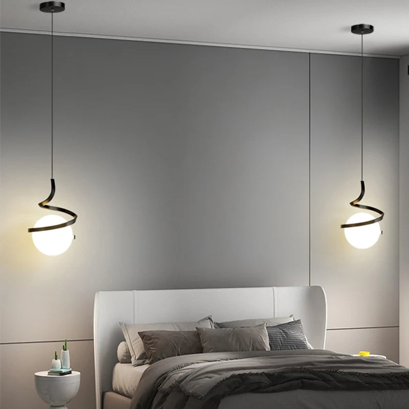 Nordique décoration de la maison spirale suspension LED haut plafond lampes suspendues pour éclairage de chevet noir blanc or verre abat-jour