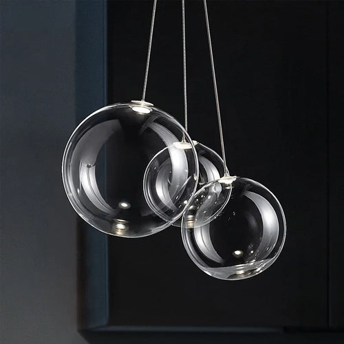 Suspension boule de verre Led moderne pour cuisine salle à manger chambre suspension Design Chrome décor à la maison lustres de restaurant