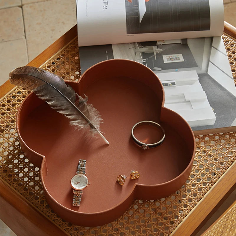 boîte de rangement ronde en cuir haut de gamme pour bijoux et objets décoratifs