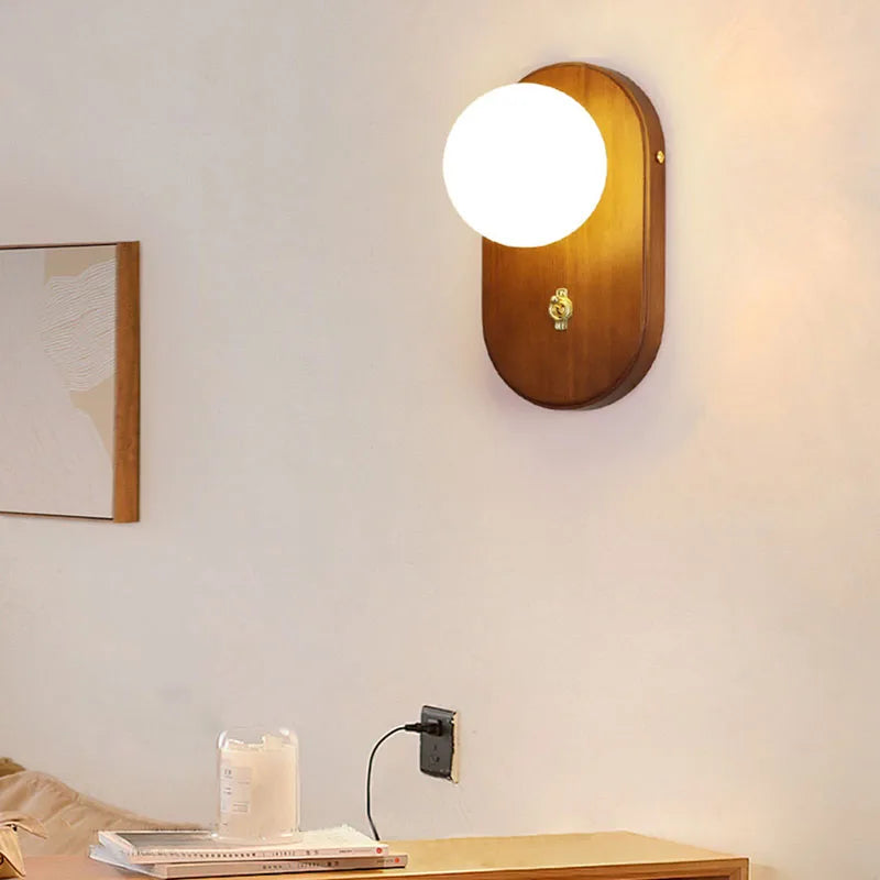 applique murale wabi-sabi rétro en bois massif avec interrupteur