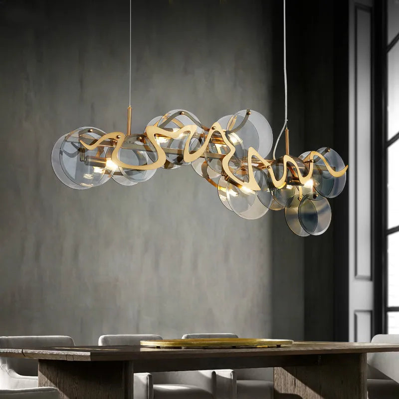 Suspension en verre et métal doré E14