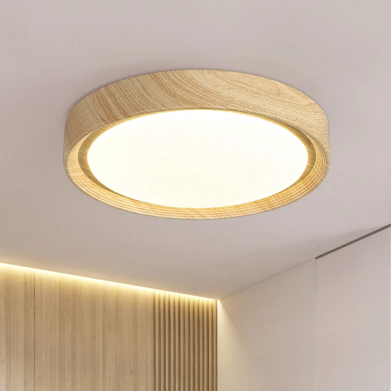 Plafonnier led en bois rond pour décoration intérieure