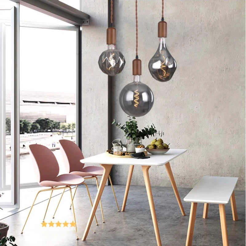 lustre en verre d'art rétro en bois massif créatif pour décoration intérieure