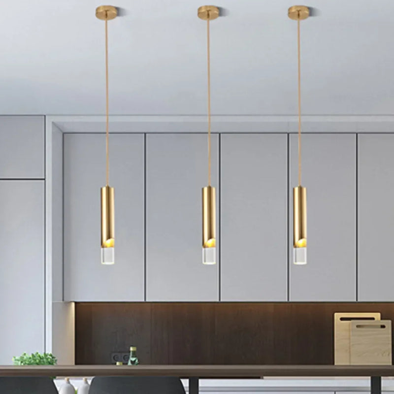 Suspension design cylindrique style Cuivre Or LED