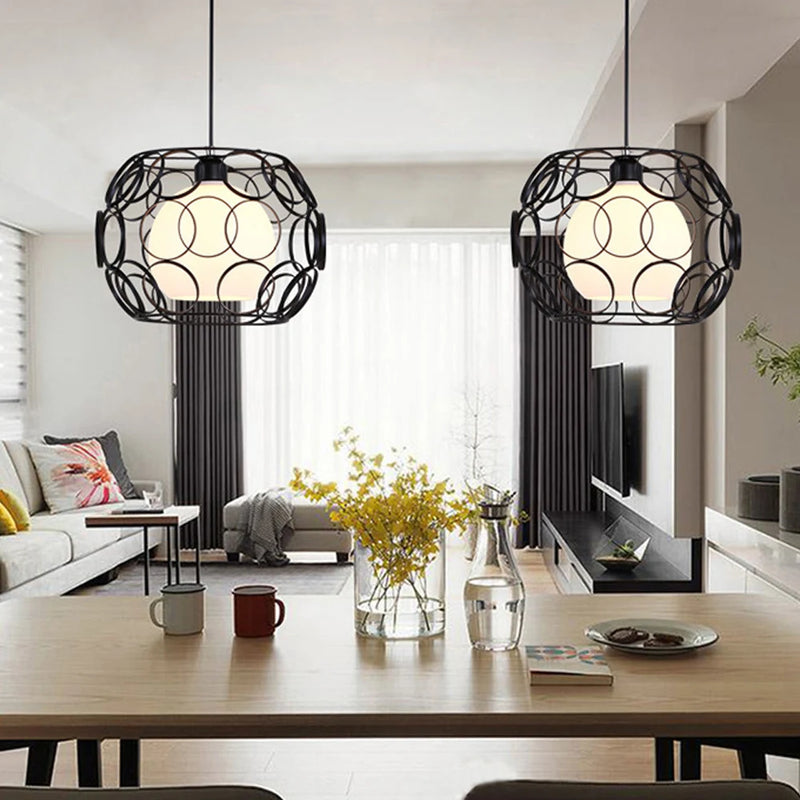 lustre industriel rétro en fer avec lumière led moderne