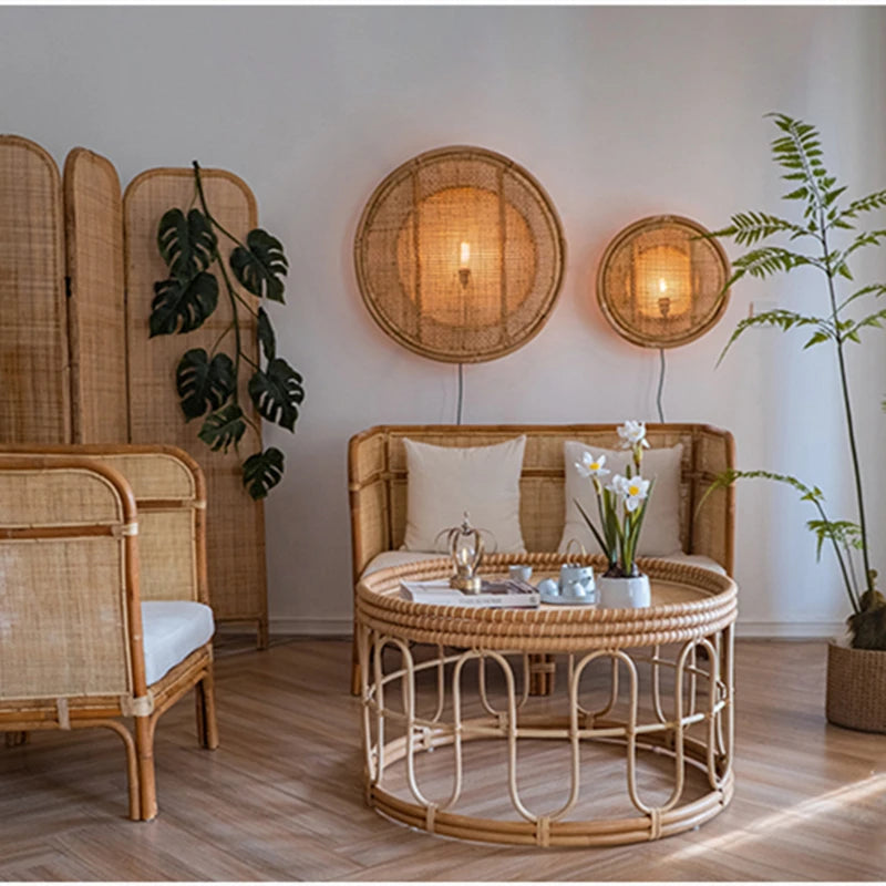 Applique murale en rotin et bois de bambou japonais