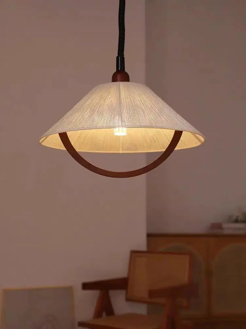 lustre moderne design artistique corde de chanvre bois fil réglable