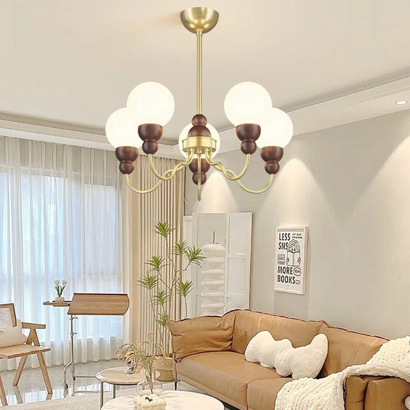 suspension en verre rétro avec éclairage led en bois