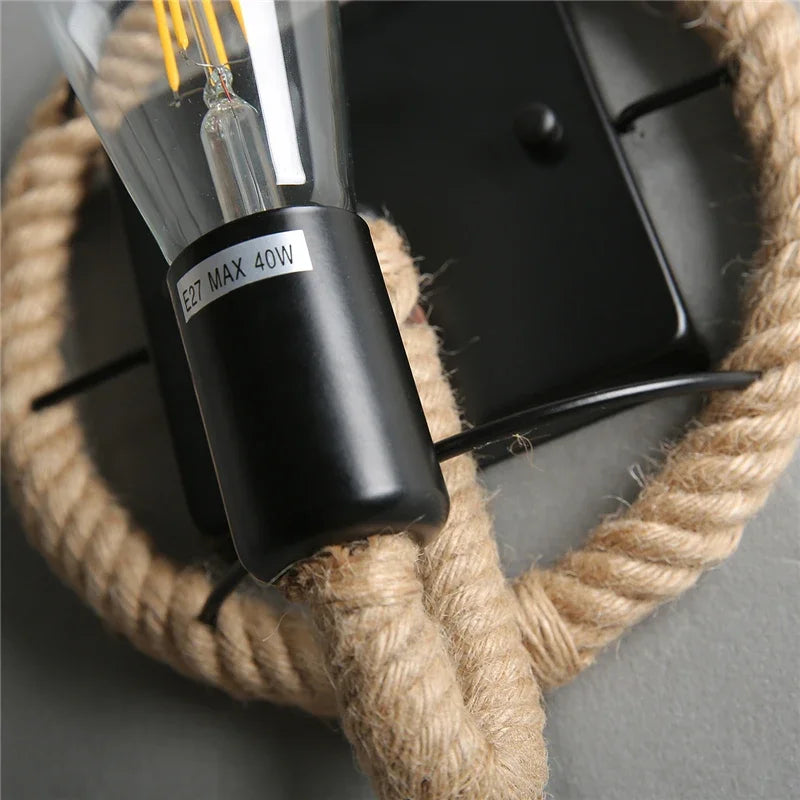 applique murale rétro en corde de chanvre pour intérieur