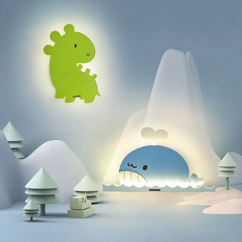 applique murale led dessin animé baleine lapin dinosaure pour enfants
