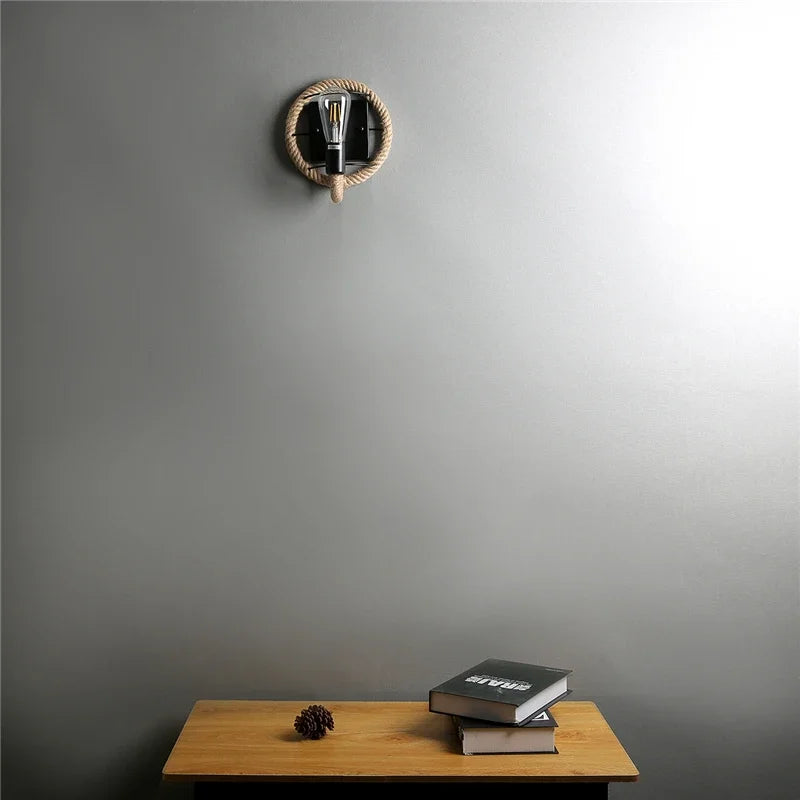 applique murale rétro en corde de chanvre pour intérieur