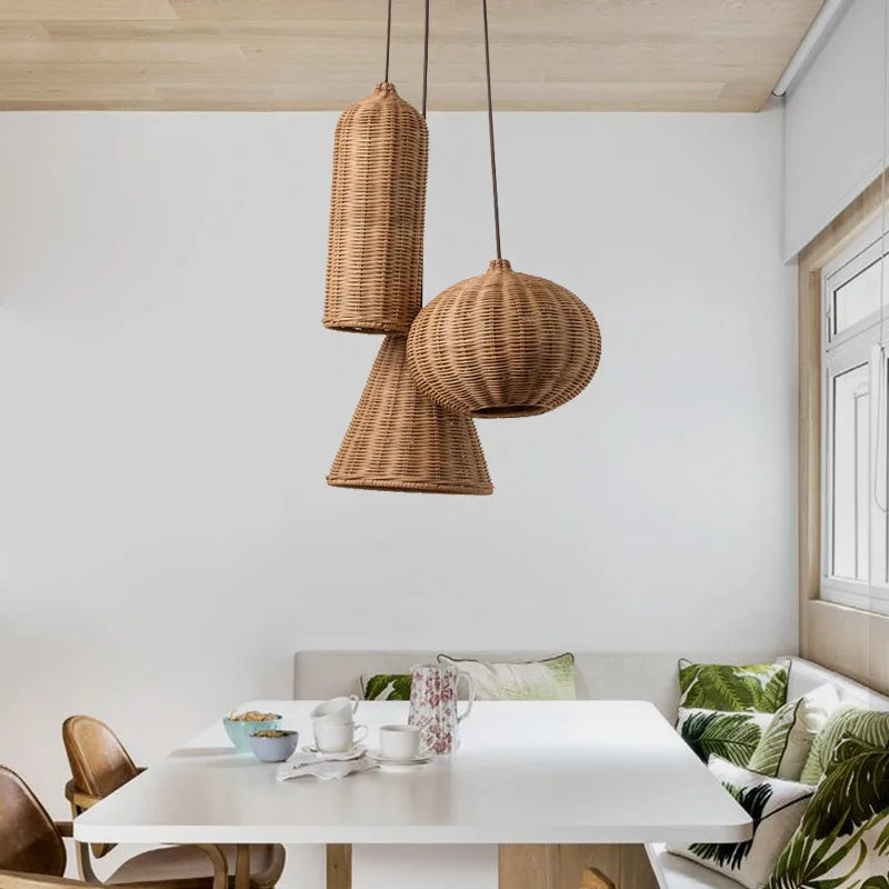 luminaires suspendus en rotin japonais avec tissage en bambou silencieux