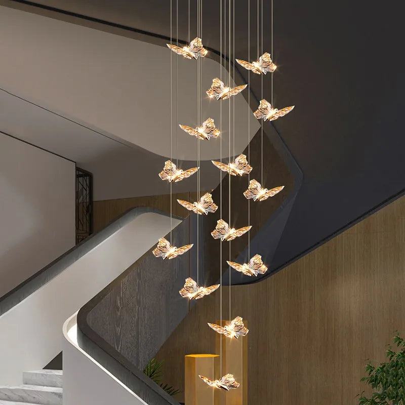 lustre long nordique postmoderne papillon acrylique luxe villa