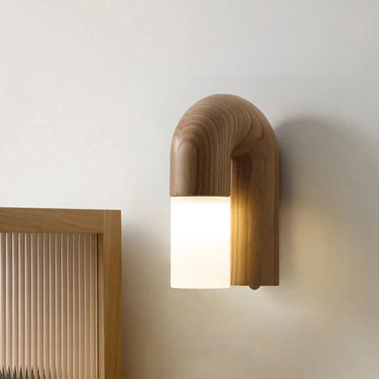 applique murale rétro en bois de frêne et acrylique avec led