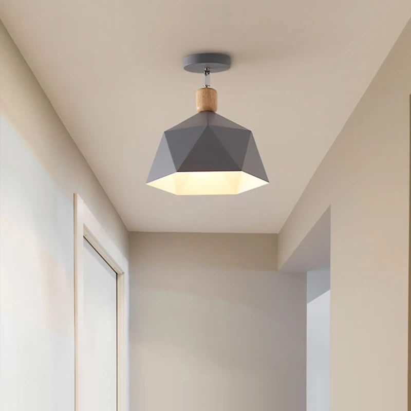 plafonnier moderne à leds en bois et métal coloré