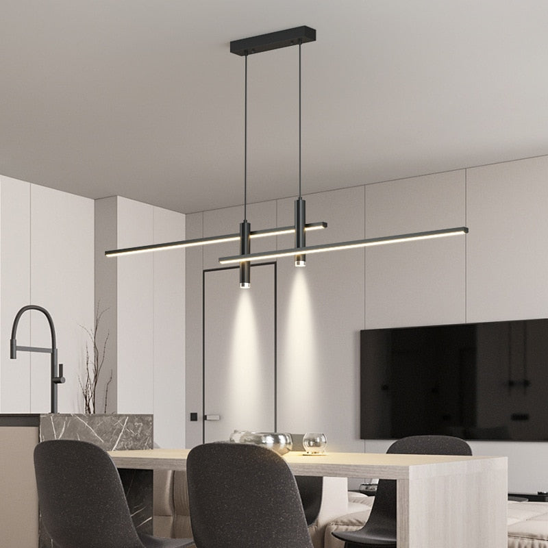 Lustre design LED minimaliste en barre métallique Sarno