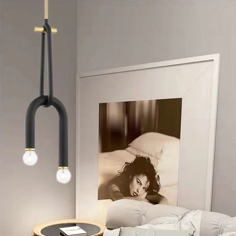 lustre créatif à 2 ampoules hauteur réglable en métal