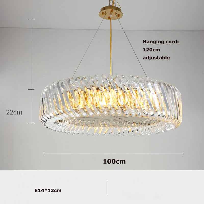 plafonnier moderne rond en cristal doré à led dimmable