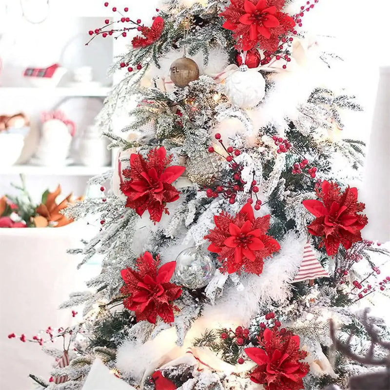 décoration suspendue fleur pailletée pour arbre de noël