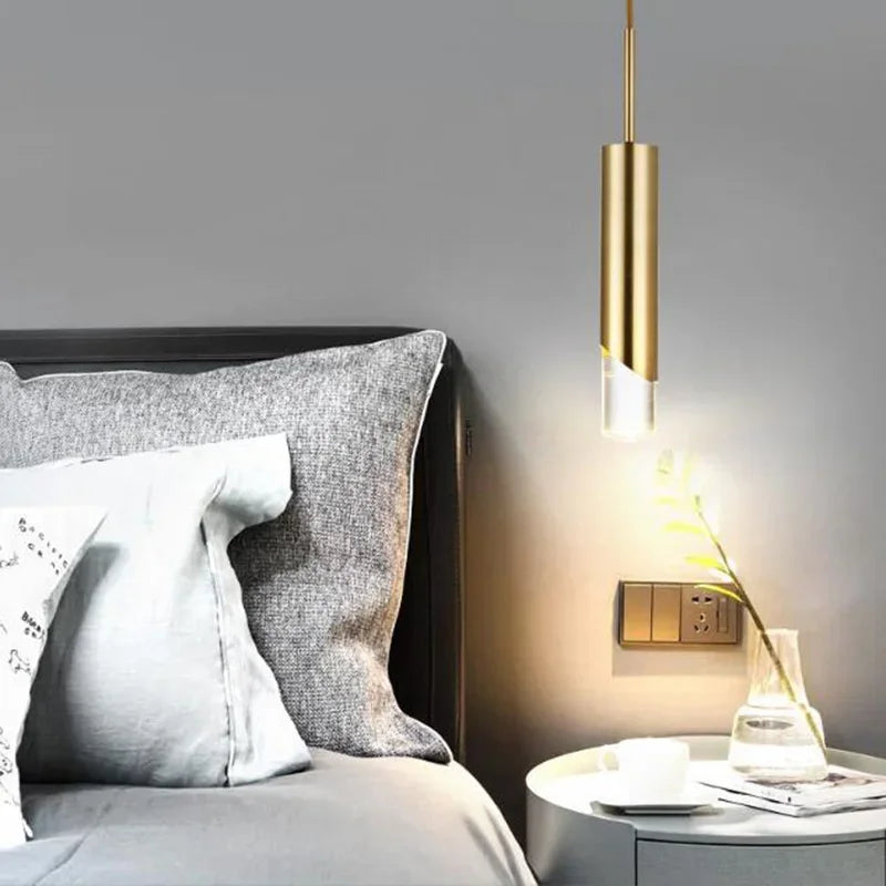 Suspension design cylindrique style Cuivre Or LED
