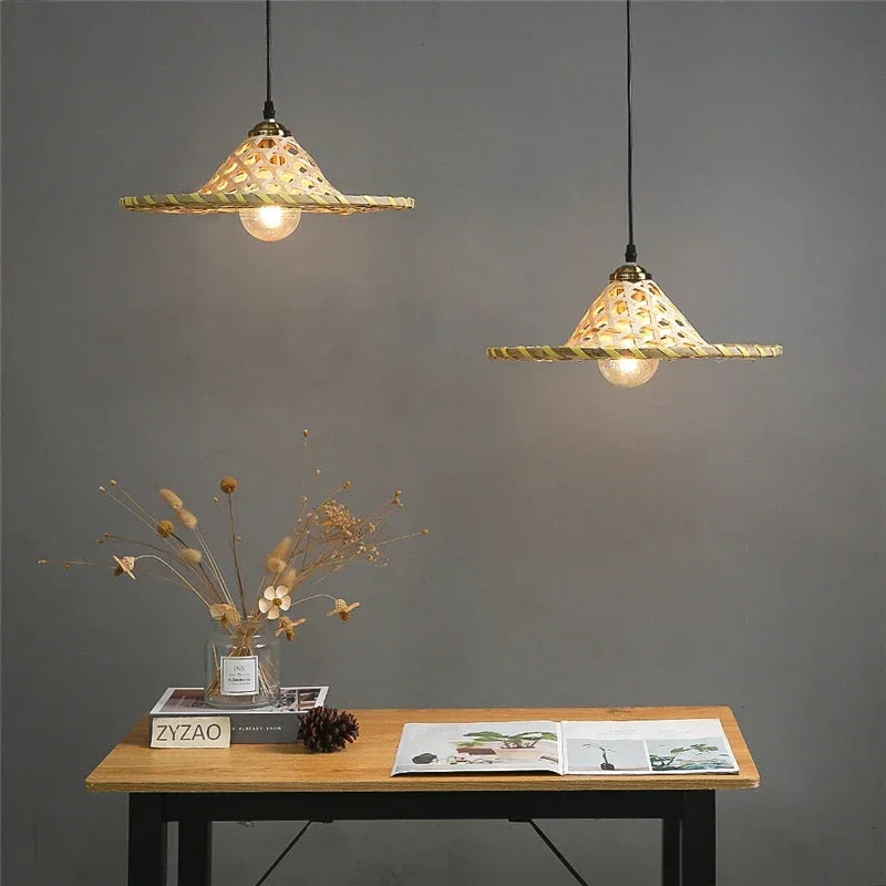 lustre d'art fait main en bambou naturel style chinois led