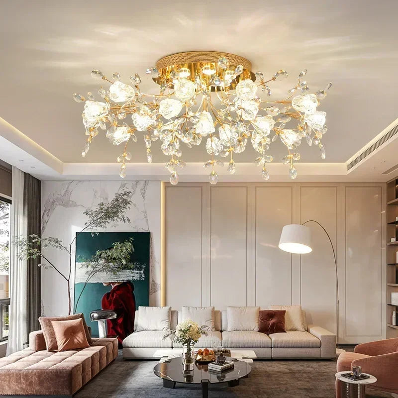 plafonnier led vintage en cristal à fleurs décoratif