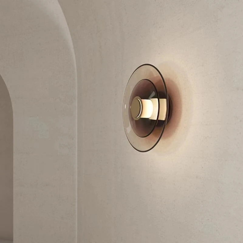 Applique murale led verre ambre noir doré