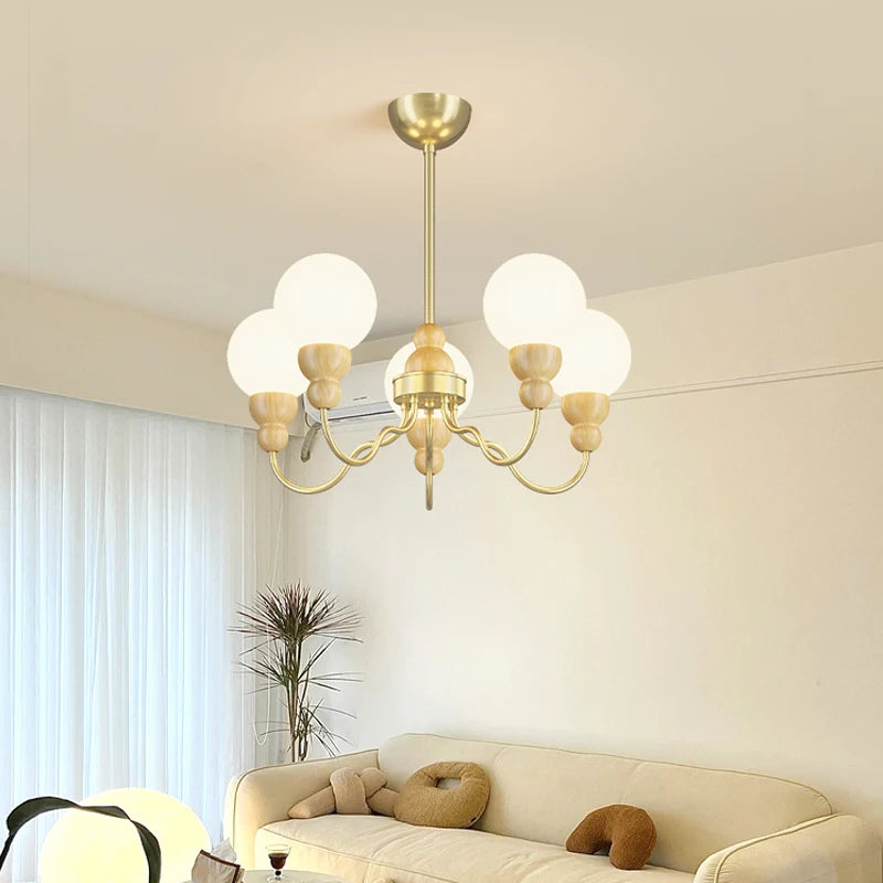 suspension en verre rétro avec éclairage led en bois