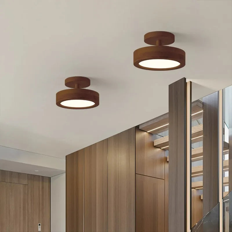 Nordique LED Plafonnier En Bois Minimaliste Rond Macaron Allée Chambre Lampes Pour Balcon Salon Étude Décor Luminaires Lustre